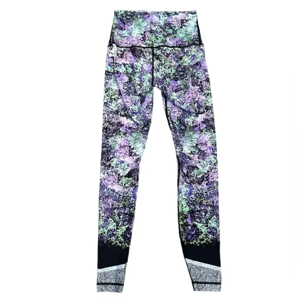 Lululemon Womens Size 6 Purple and Green Leggings with Black Ankle Trim